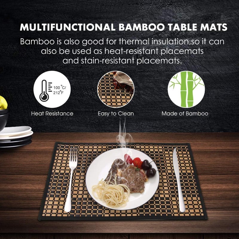 MARSCOOL Placemats Set of 4 for Dining Table, Bamboo Place Mats for Kitchen Table Decor, Table Mats Heat Resistant & Non-Slip for Indoor/Outdoor Party, Table Placemats Set of 4 for Dinner Table Black - Image 4